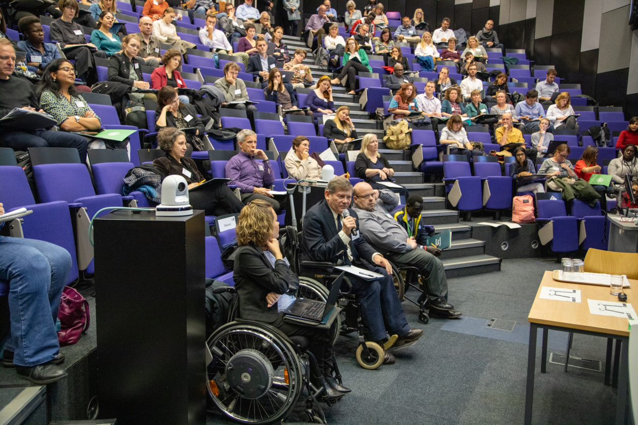 Delegates in the auditorium during a Q&amp;A during the plenary session at the Third International Conference on Disability and Development, November 2019