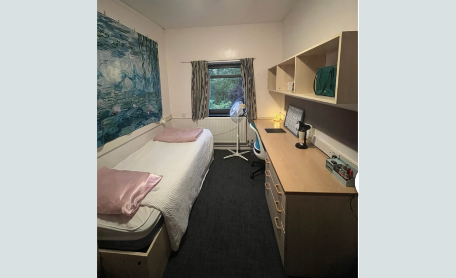 A view of a room in University of London student accommodation