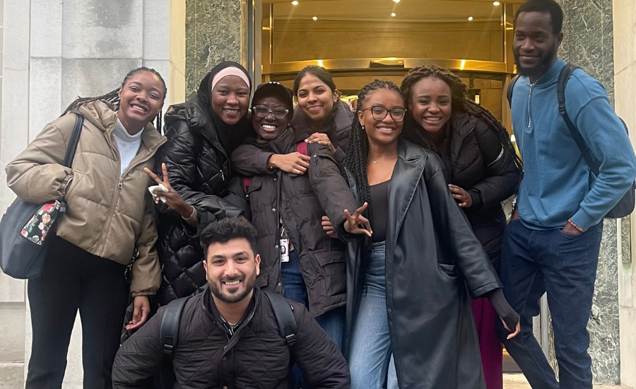 LSHTM students outside Keppel Street Building