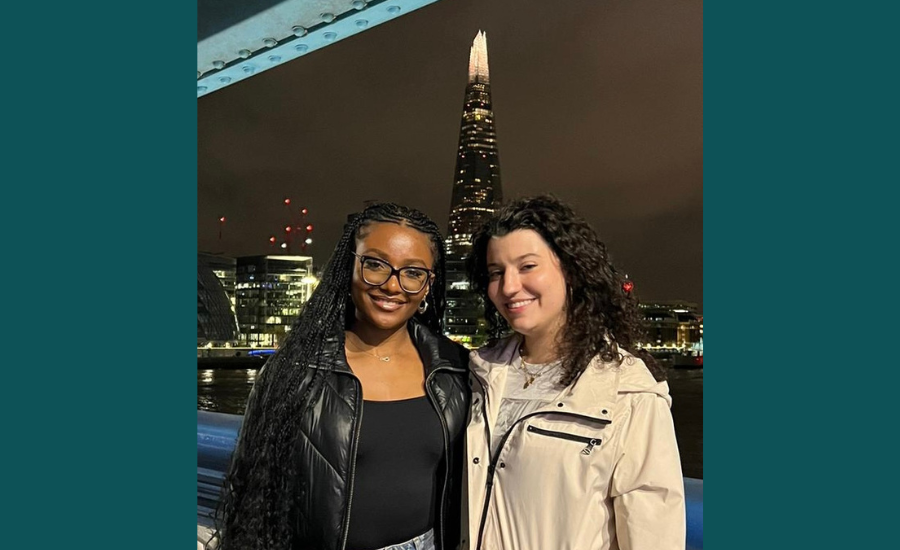 Victoria Balogun with friends on Tower Bridge