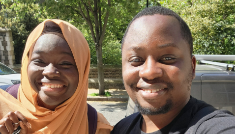 Chris (right) with fellow student Isatou after finishing their course work &amp; lectures in May 2023, photo by Chris Mwema