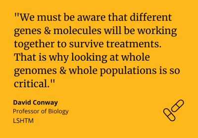 David Conway said: &quot;We must be aware that different genes &amp; molecules will be working together to survive treatments. That is why looking at whole genomes &amp; whole populations is so critical.&quot;