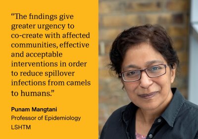 Quote by Prof Punam Mangtani, LSHTM: “The findings give greater urgency to  co-create with affected communities, effective and acceptable interventions in order to reduce spillover infections from camels to humans.” 