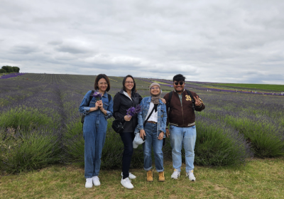 Strolling among the Lavender at Hitchin with some of my Indonesian friends from UCL (Left to right: Fara, Sarah, Prisma and Dery)