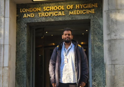 Standing outside LSHTM Keppel Street Building, Yogavigneshwaran Chella pandian