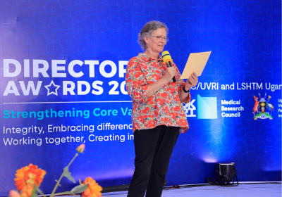 Professor Alison Elliott speaking at MRC/UVRI and LSHTM Uganda Research Unit Director&#039;s Awards