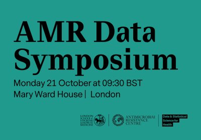 Green background with text &#039;AMR data symposium&#039;