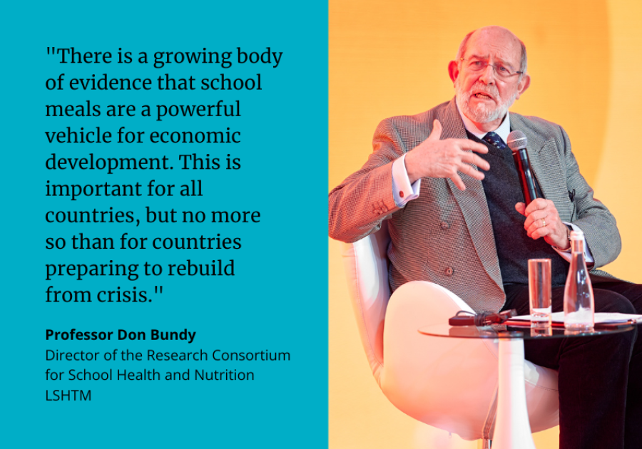 Pictured at the summit in Ukraine, Professor Don Bundy said: “There is a growing body of evidence that school meals are a powerful vehicle for economic development. This is important for all countries, but no more so than for countries preparing to rebuild from crisis.” 