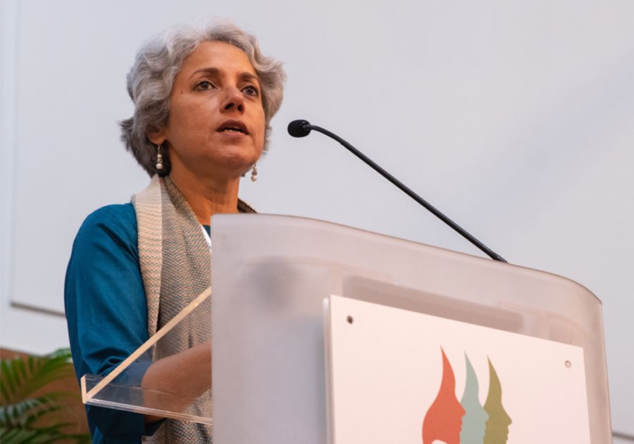 Soumya Swaminathan speaking at an event