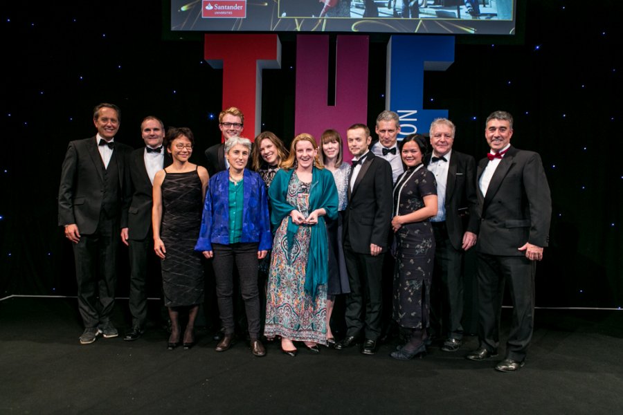 LSHTM staff collecting a Times Higher Education award in 2016